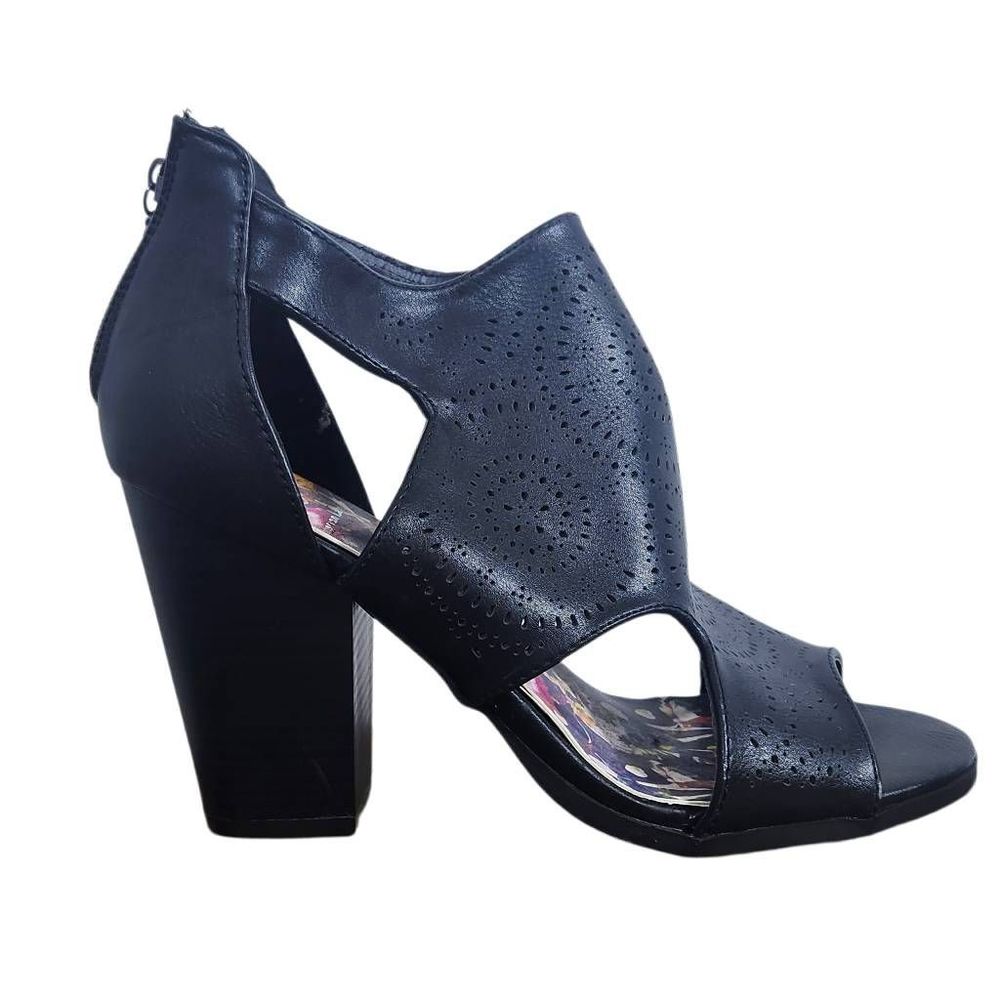Christian LaCroix Black Block Heel Bootie Perforated Accent Size 8 Women's Heels